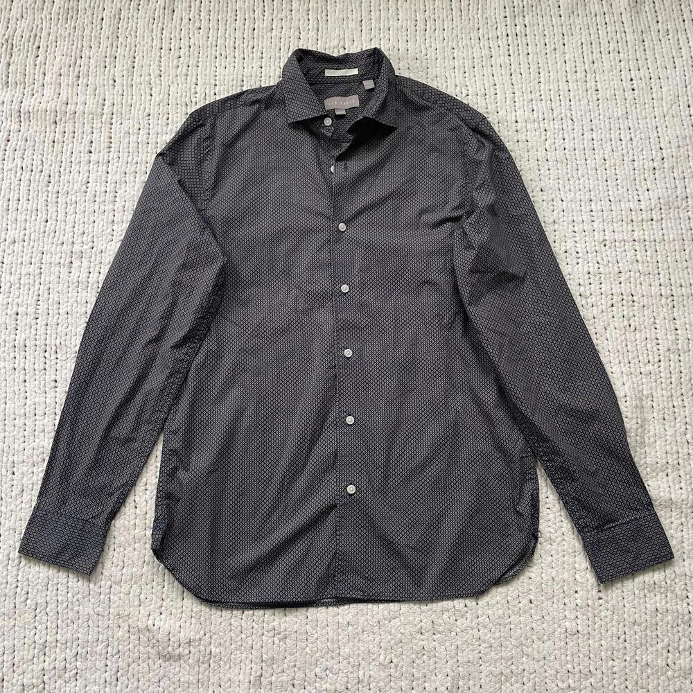 Ted Baker Men's Dark Grey Long Sleeve Button Up Shirt - Size Medium